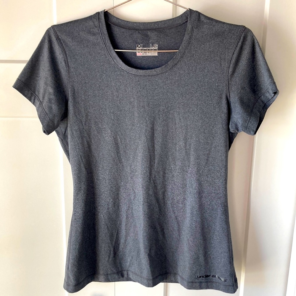 Gray/charcoal Under Armour fitted t-shirt. Heat gear, womens large